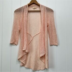 Eileen Fisher Women’s Linen Blend Crochet Knit Open Front Cardigan Small Pink
